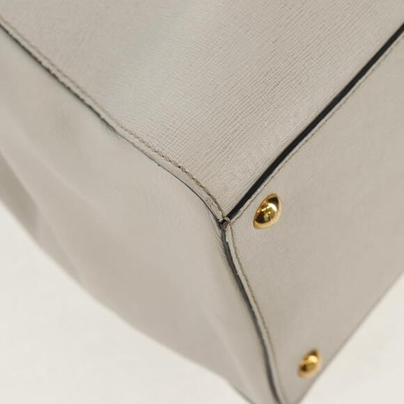 FENDI 2Jours Hand Bag Leather 2way White Gold Auth bs30333